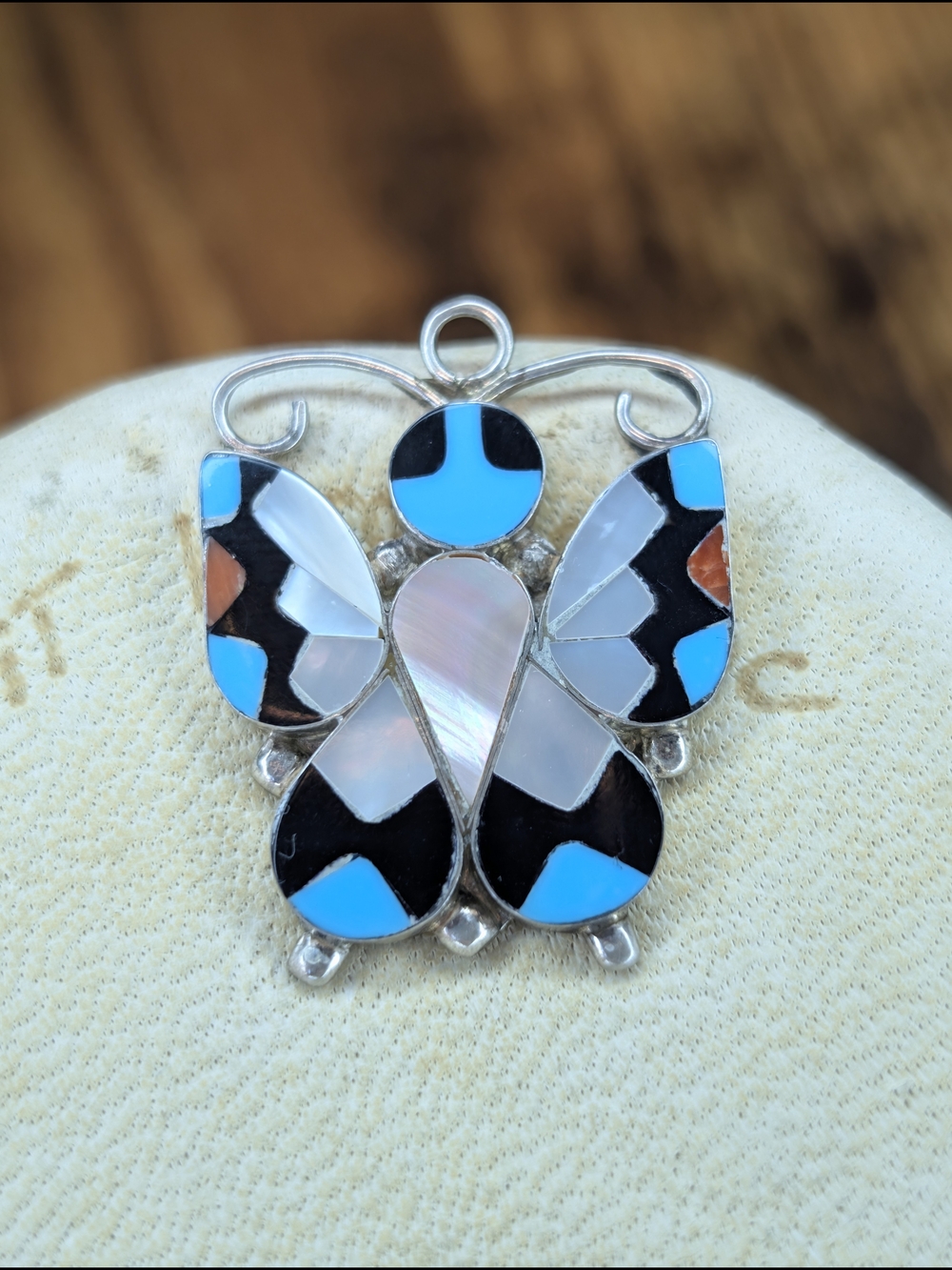 VTG Zuni Allison Dishta Sterling Silver Multi-Stone Inlay Butterfly Pendant